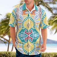 Indian Mandala Pattern Hawaiian Shirt Yellow Geometric Floral Mandala