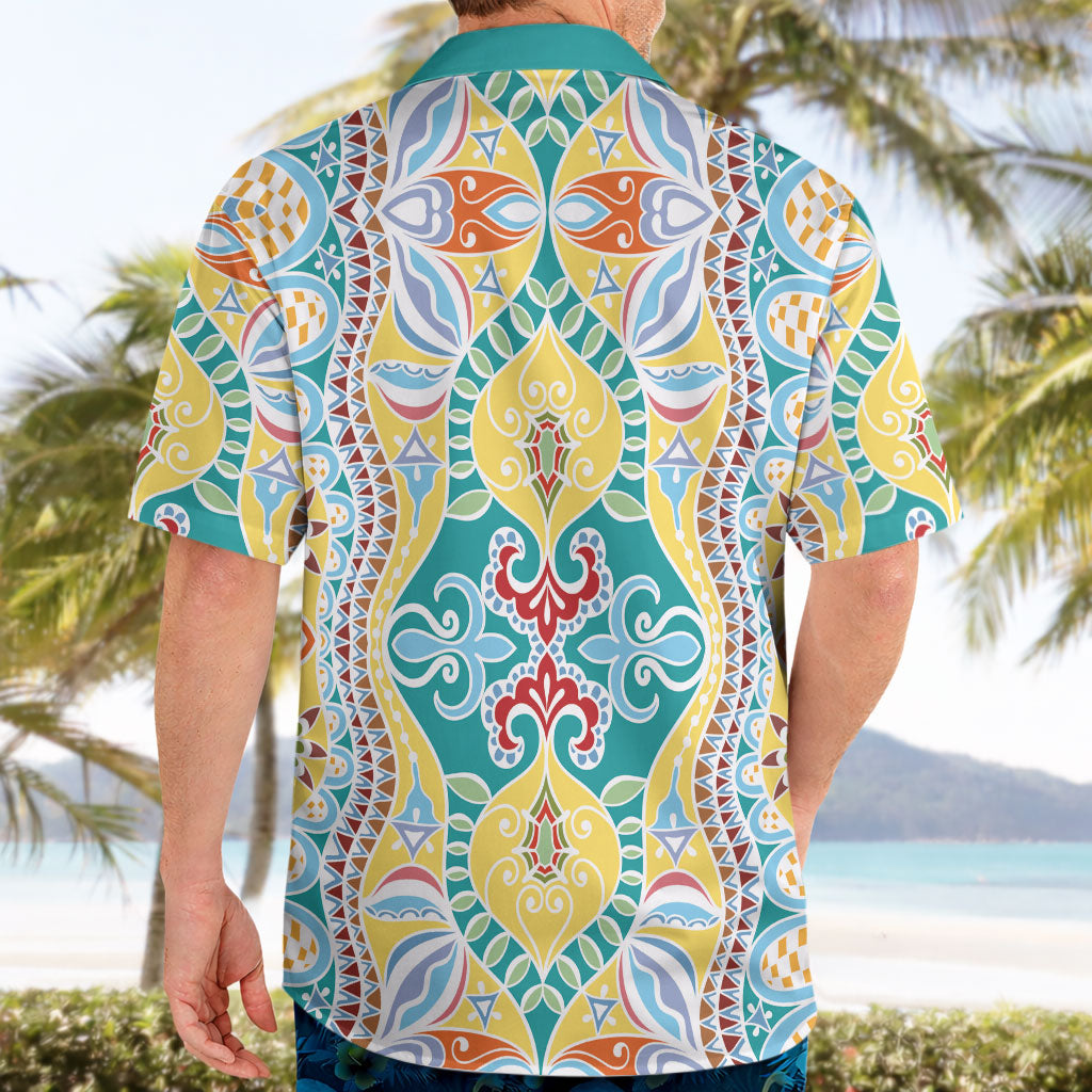 Indian Mandala Pattern Hawaiian Shirt Yellow Geometric Floral Mandala