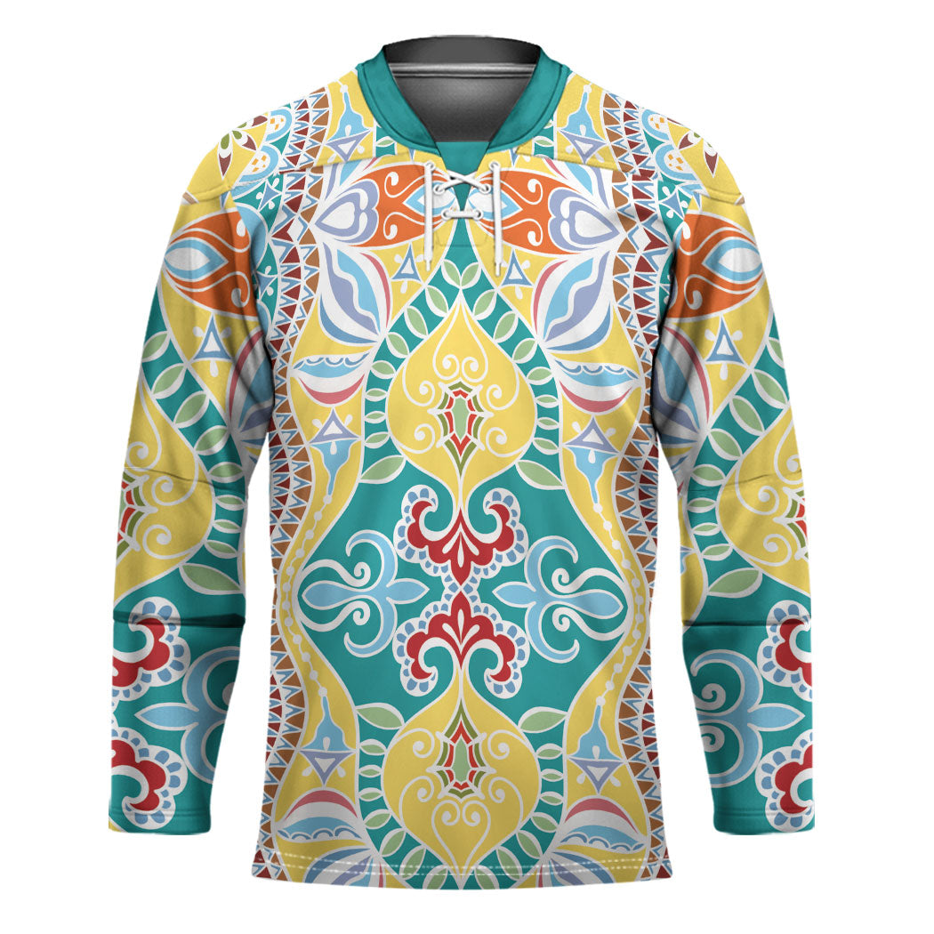 Indian Mandala Pattern Hockey Jersey Yellow Geometric Floral Mandala