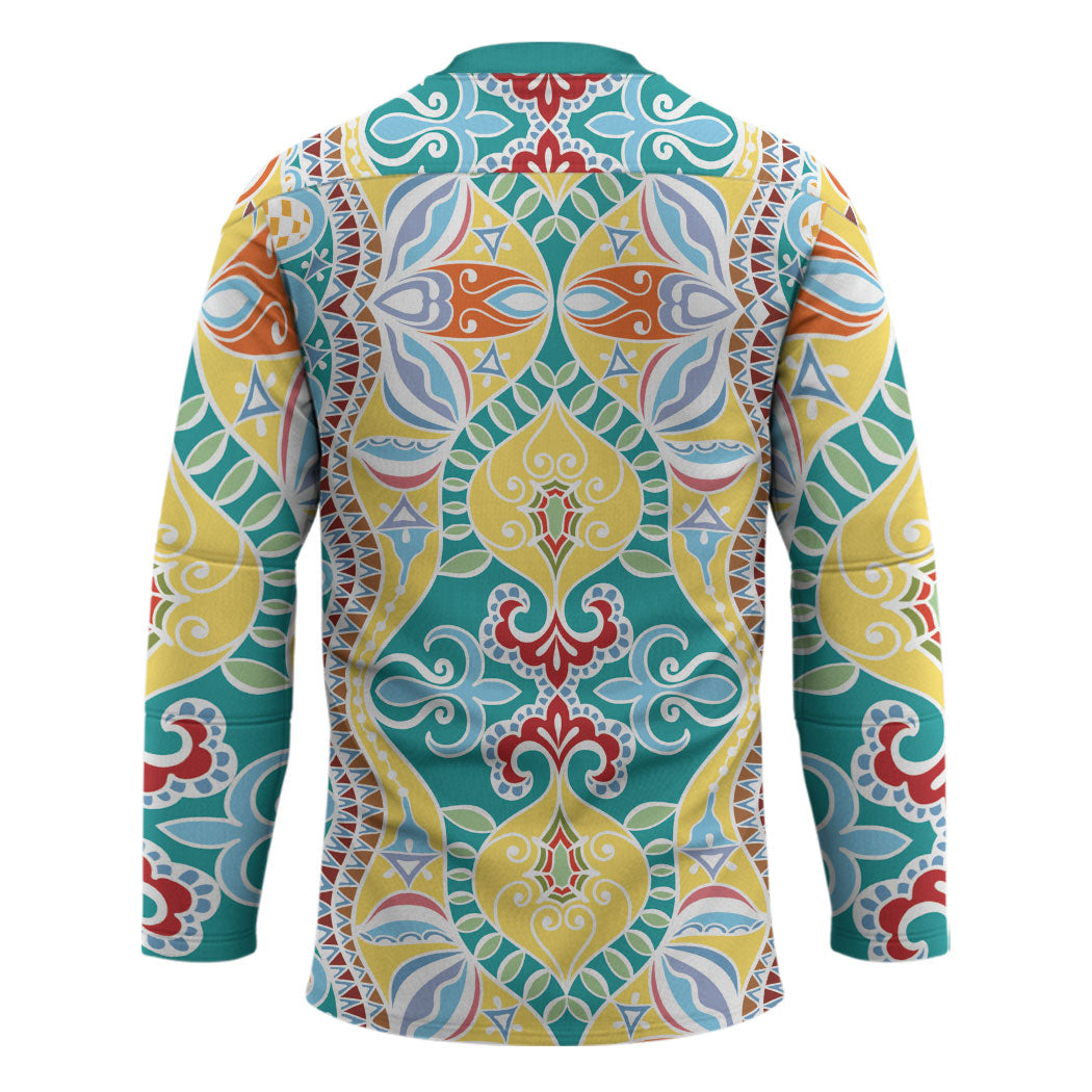 Indian Mandala Pattern Hockey Jersey Yellow Geometric Floral Mandala