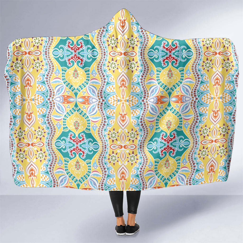 Indian Mandala Pattern Hooded Blanket Yellow Geometric Floral Mandala