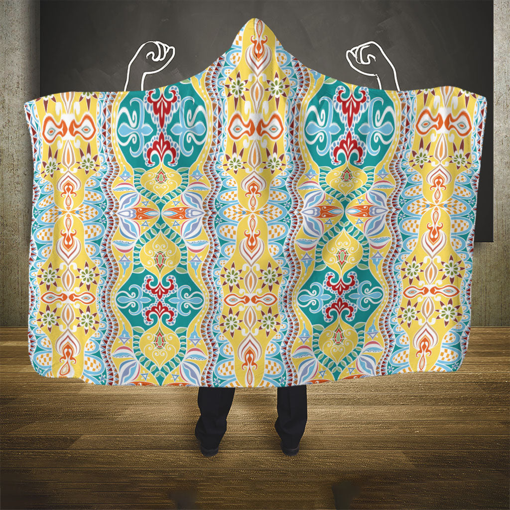 Indian Mandala Pattern Hooded Blanket Yellow Geometric Floral Mandala