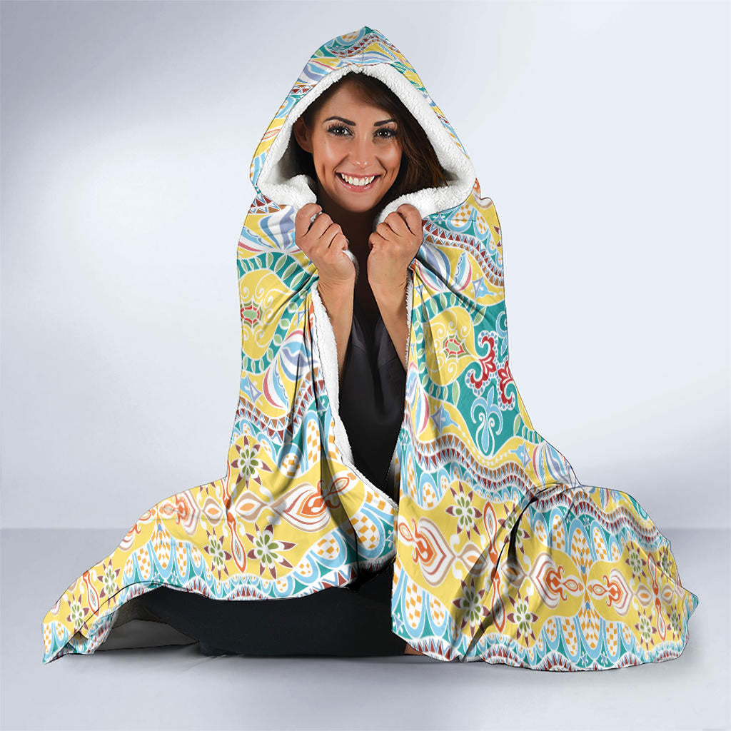 Indian Mandala Pattern Hooded Blanket Yellow Geometric Floral Mandala