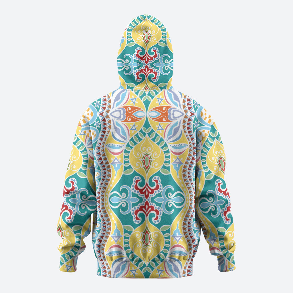 Indian Mandala Pattern Hoodie Yellow Geometric Floral Mandala