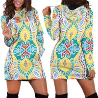 Indian Mandala Pattern Hoodie Dress Yellow Geometric Floral Mandala