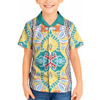 Indian Mandala Pattern Kid Hawaiian Shirt Yellow Geometric Floral Mandala