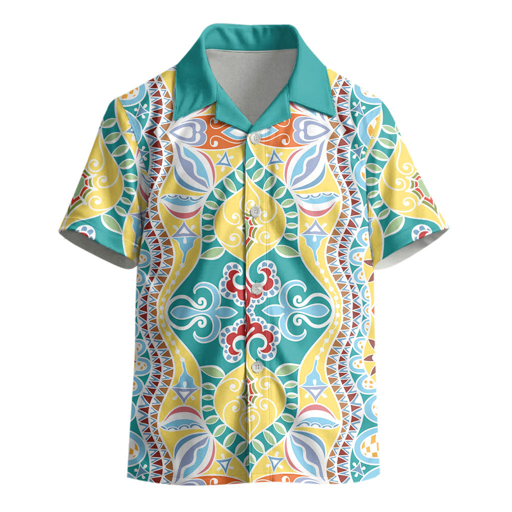 Indian Mandala Pattern Kid Hawaiian Shirt Yellow Geometric Floral Mandala