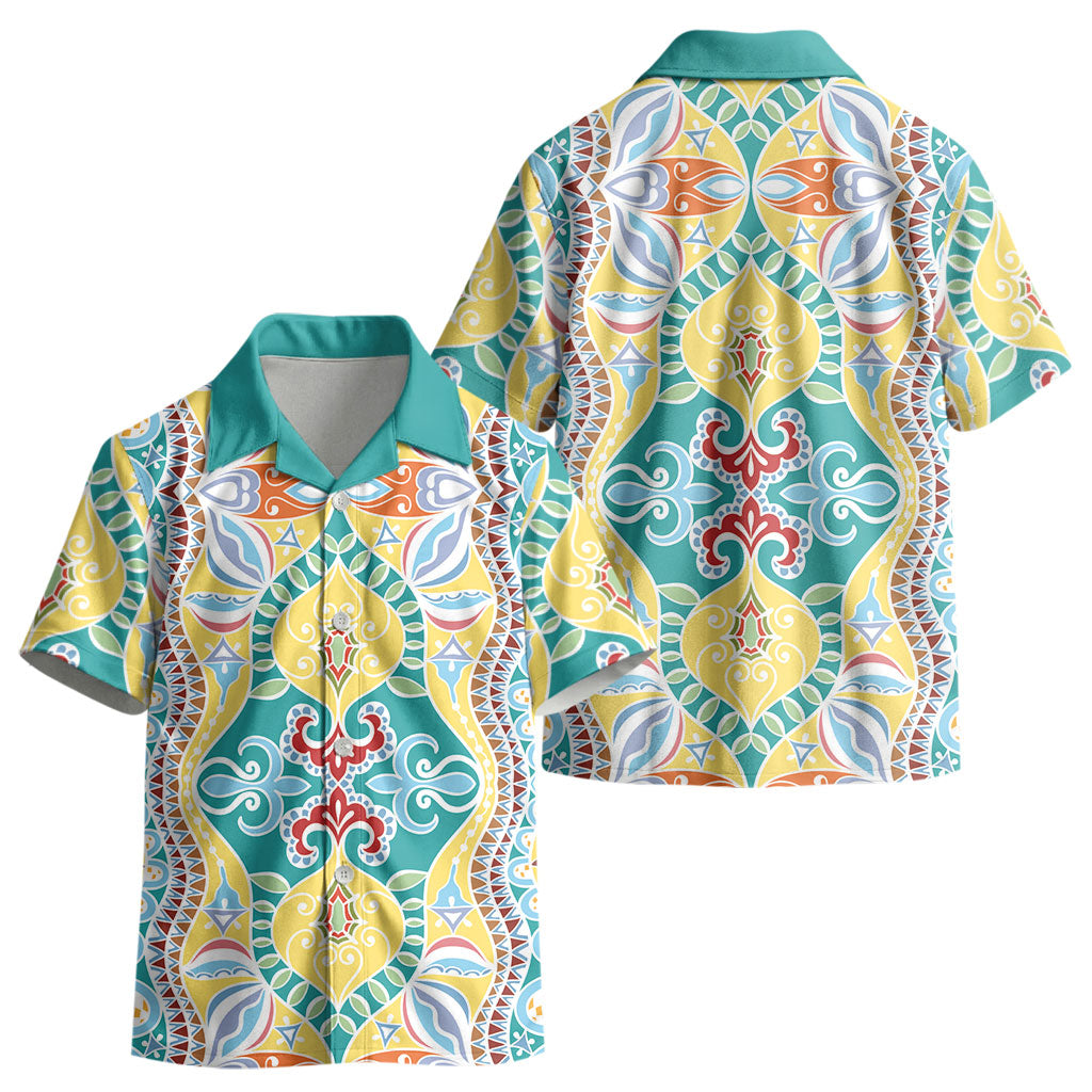 Indian Mandala Pattern Kid Hawaiian Shirt Yellow Geometric Floral Mandala