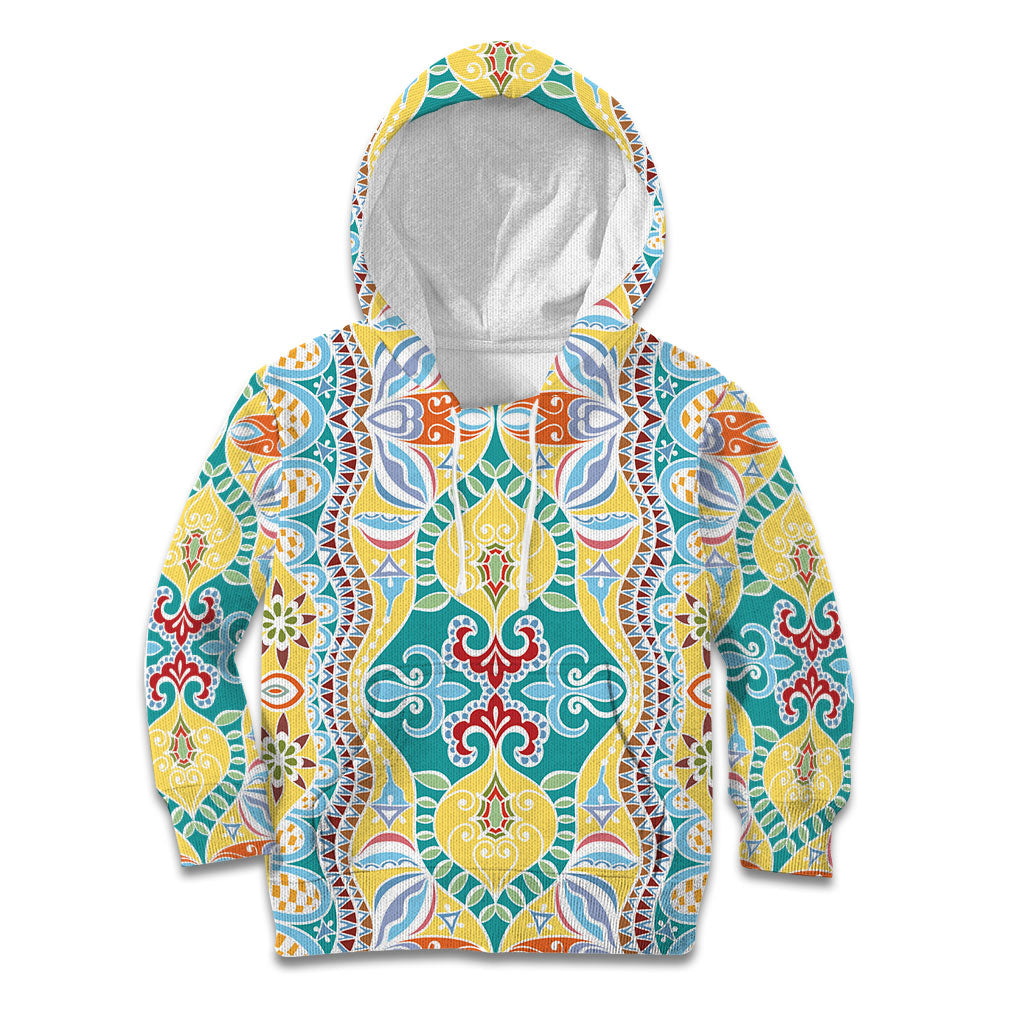 Indian Mandala Pattern Kid Hoodie Yellow Geometric Floral Mandala