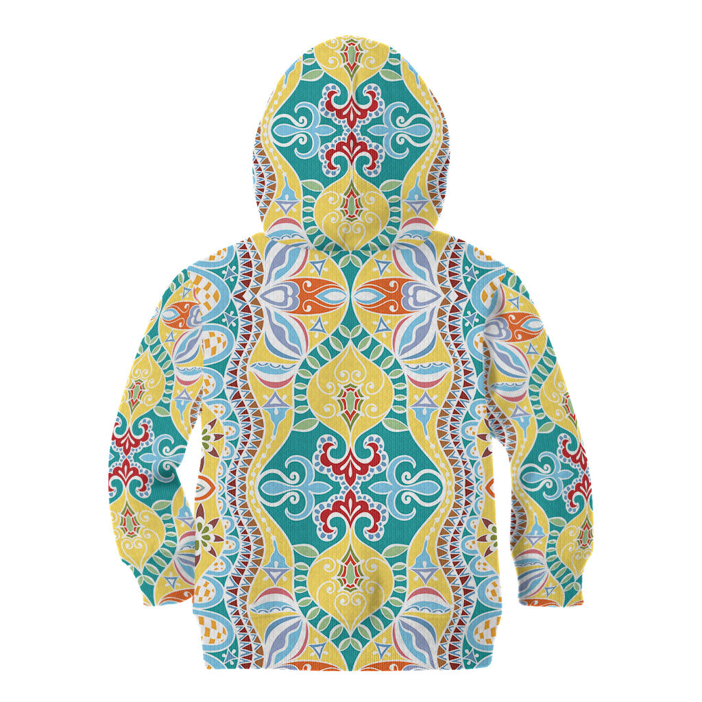 Indian Mandala Pattern Kid Hoodie Yellow Geometric Floral Mandala