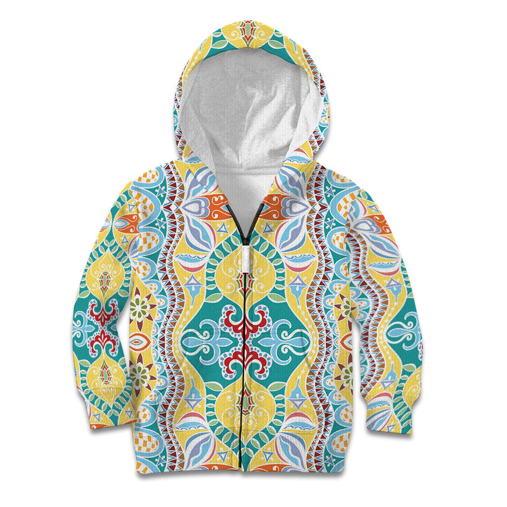 Indian Mandala Pattern Kid Hoodie Yellow Geometric Floral Mandala