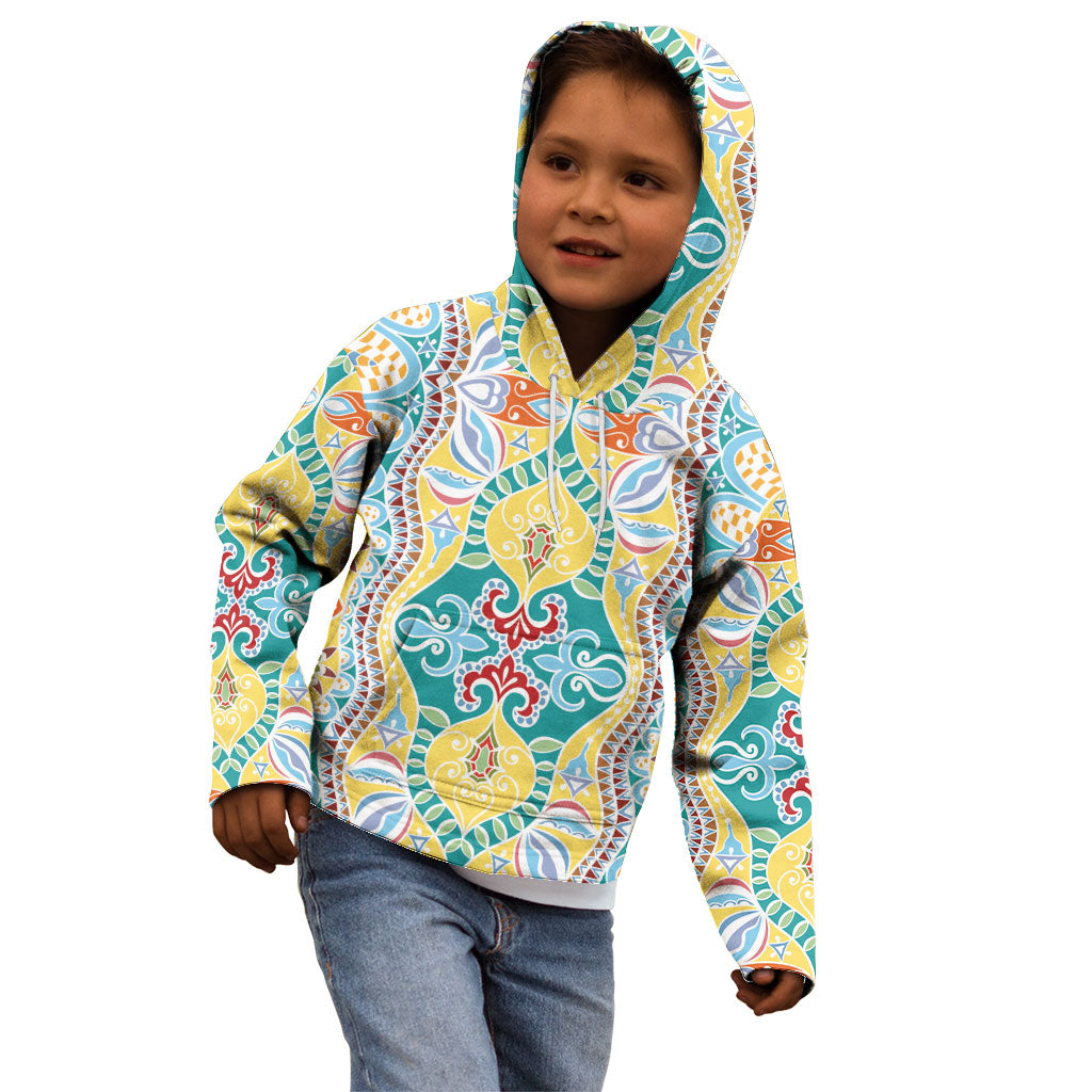Indian Mandala Pattern Kid Hoodie Yellow Geometric Floral Mandala
