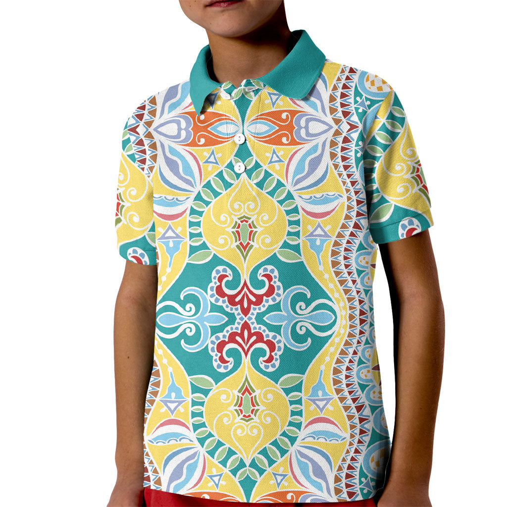 Indian Mandala Pattern Kid Polo Shirt Yellow Geometric Floral Mandala