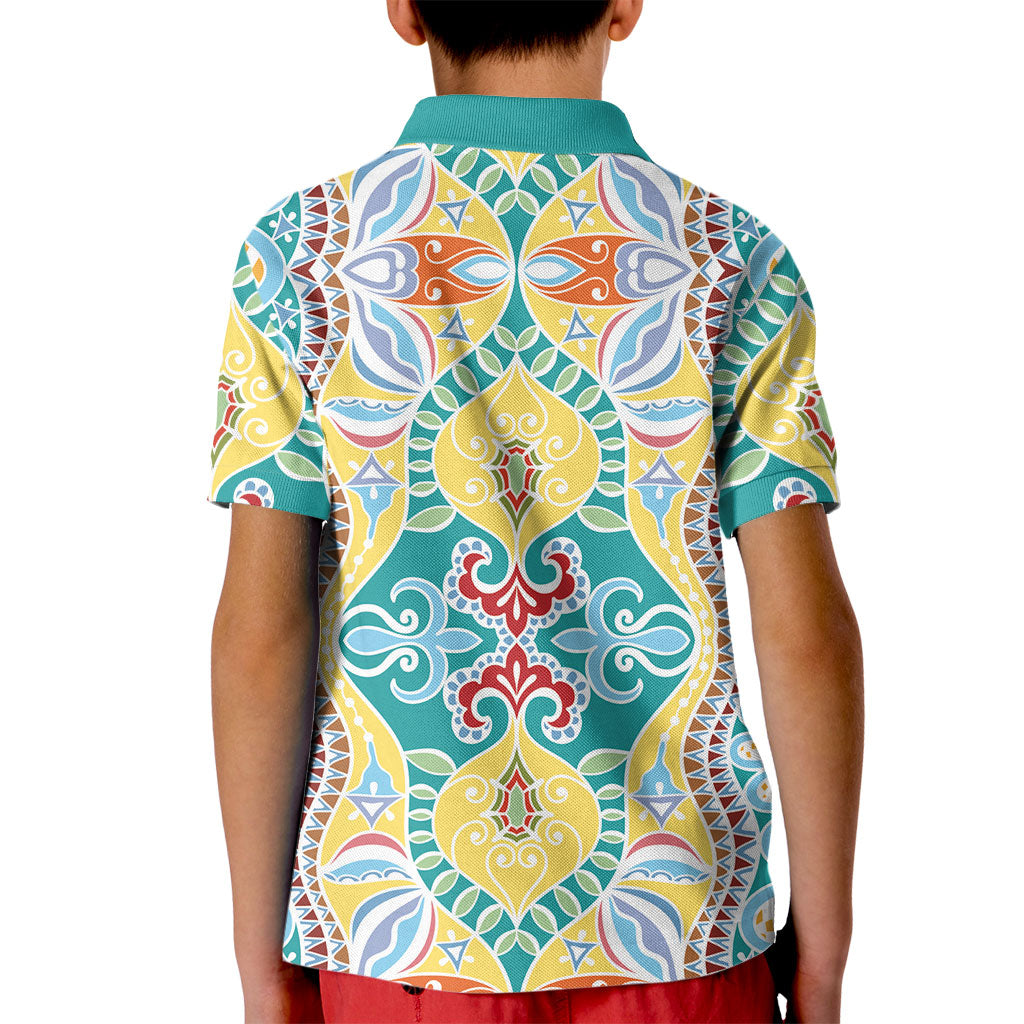 Indian Mandala Pattern Kid Polo Shirt Yellow Geometric Floral Mandala