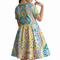 Indian Mandala Pattern Kid Short Sleeve Dress Yellow Geometric Floral Mandala