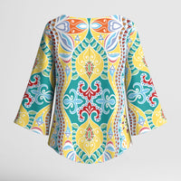 Indian Mandala Pattern Kimono Sleeve Blouse Yellow Geometric Floral Mandala