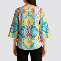 Indian Mandala Pattern Kimono Sleeve Blouse Yellow Geometric Floral Mandala