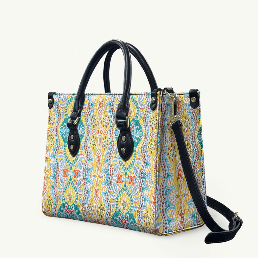 Indian Mandala Pattern Leather Bag Yellow Geometric Floral Mandala