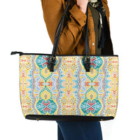 Indian Mandala Pattern Leather Tote Bag Yellow Geometric Floral Mandala