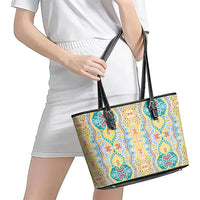 Indian Mandala Pattern Leather Tote Bag Yellow Geometric Floral Mandala