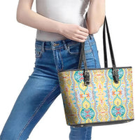 Indian Mandala Pattern Leather Tote Bag Yellow Geometric Floral Mandala