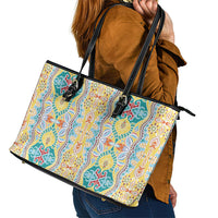 Indian Mandala Pattern Leather Tote Bag Yellow Geometric Floral Mandala