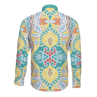 Indian Mandala Pattern Long Sleeve Button Shirt Yellow Geometric Floral Mandala