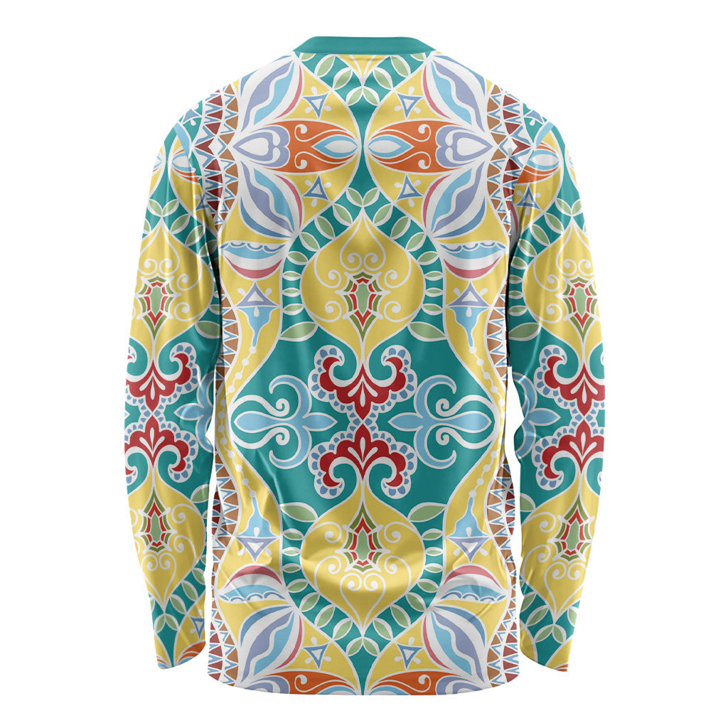 Indian Mandala Pattern Long Sleeve Shirt Yellow Geometric Floral Mandala