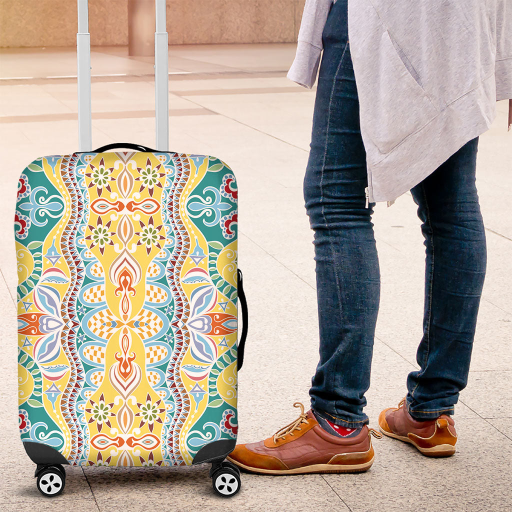 Indian Mandala Pattern Luggage Cover Yellow Geometric Floral Mandala