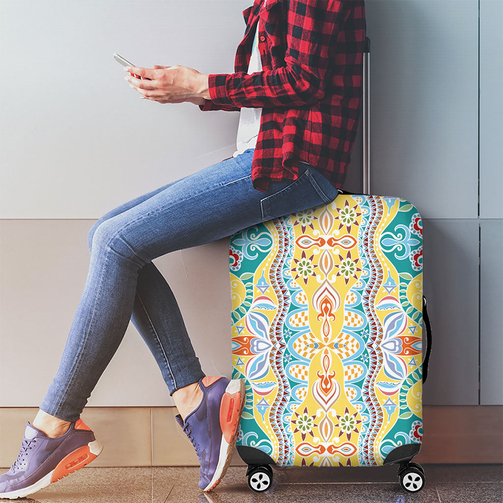 Indian Mandala Pattern Luggage Cover Yellow Geometric Floral Mandala