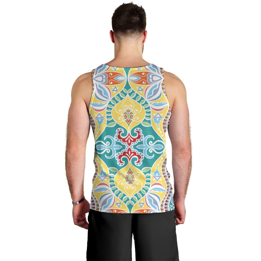 Indian Mandala Pattern Men Tank Top Yellow Geometric Floral Mandala