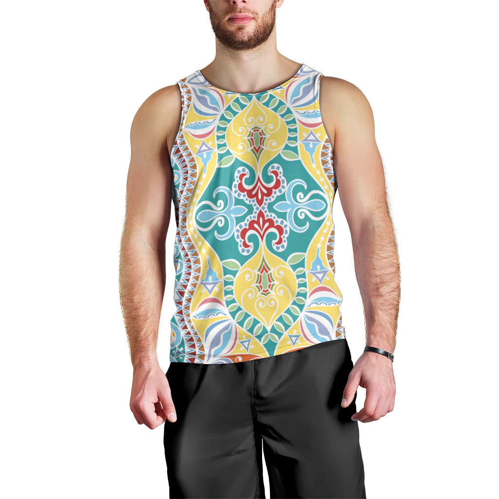 Indian Mandala Pattern Men Tank Top Yellow Geometric Floral Mandala