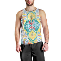Indian Mandala Pattern Men Tank Top Yellow Geometric Floral Mandala
