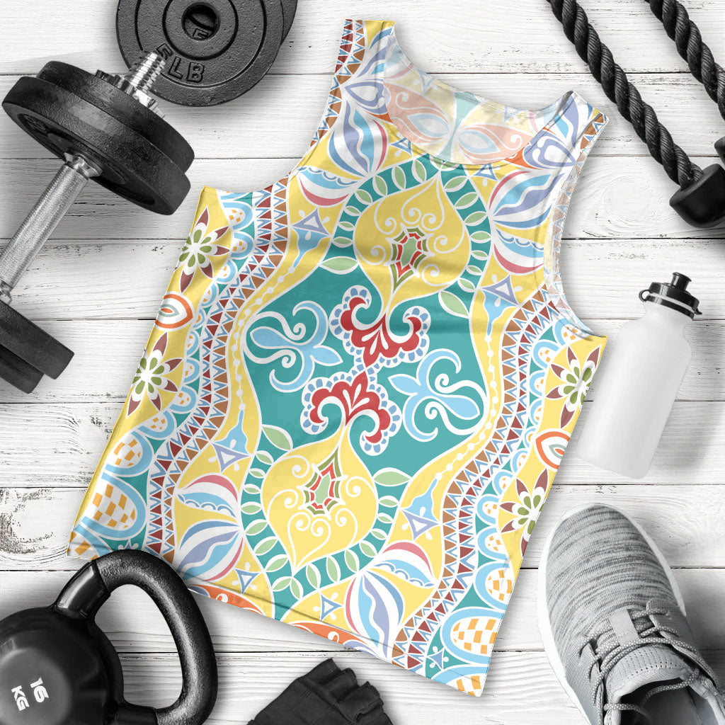Indian Mandala Pattern Men Tank Top Yellow Geometric Floral Mandala