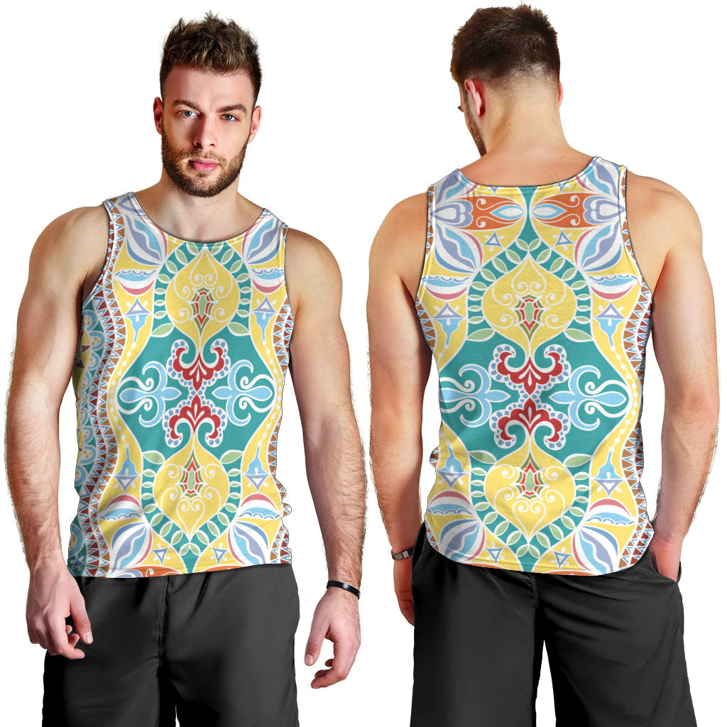 Indian Mandala Pattern Men Tank Top Yellow Geometric Floral Mandala
