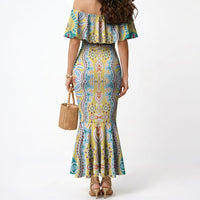 Indian Mandala Pattern Mermaid Dress Yellow Geometric Floral Mandala