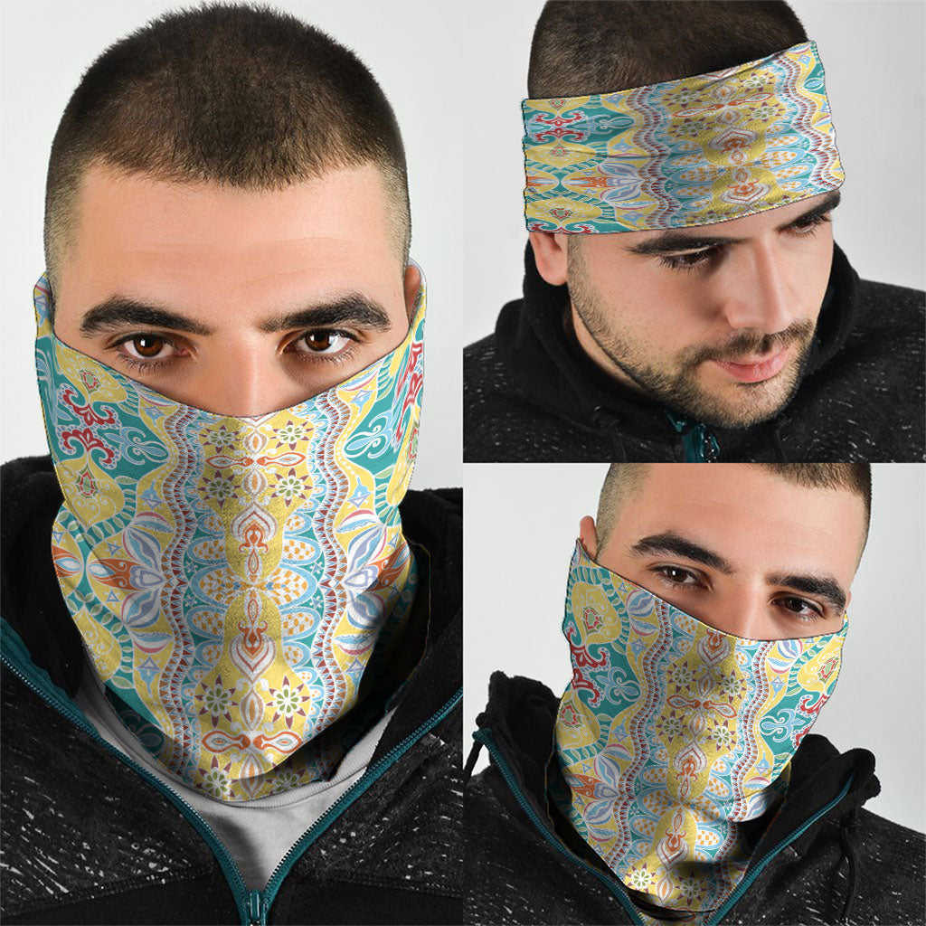 Indian Mandala Pattern Neck Gaiter Yellow Geometric Floral Mandala