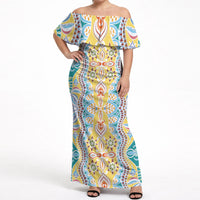 Indian Mandala Pattern Off Shoulder Maxi Dress Yellow Geometric Floral Mandala