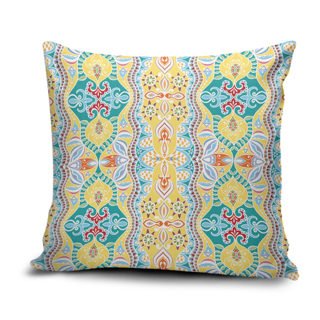 Indian Mandala Pattern Pillow Cover Yellow Geometric Floral Mandala