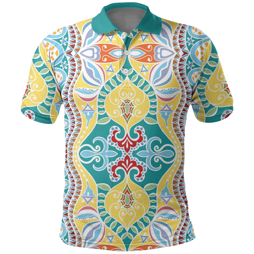 Indian Mandala Pattern Polo Shirt Yellow Geometric Floral Mandala
