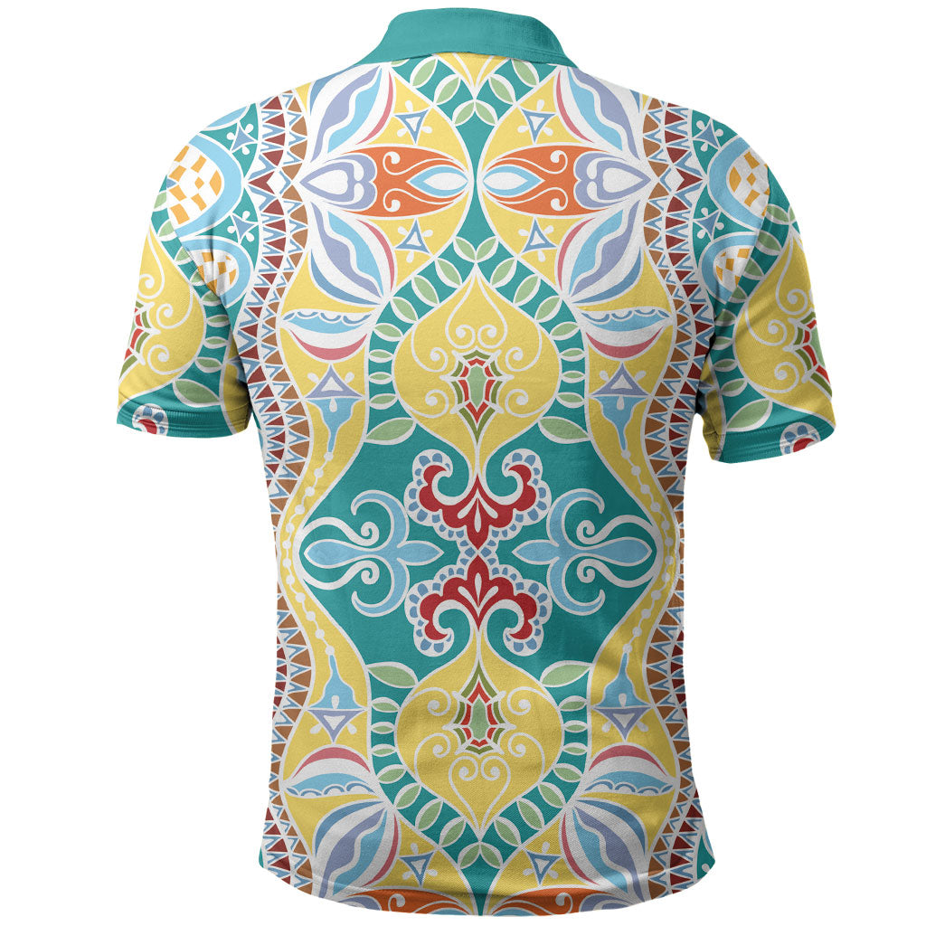 Indian Mandala Pattern Polo Shirt Yellow Geometric Floral Mandala