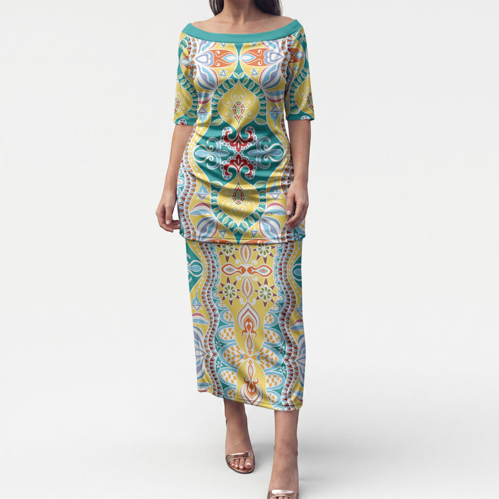 Indian Mandala Pattern Puletasi Yellow Geometric Floral Mandala
