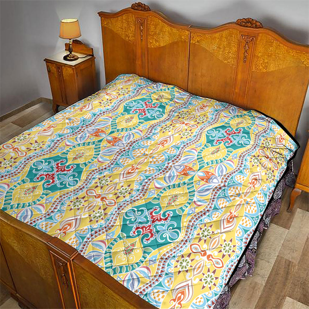 Indian Mandala Pattern Quilt Yellow Geometric Floral Mandala