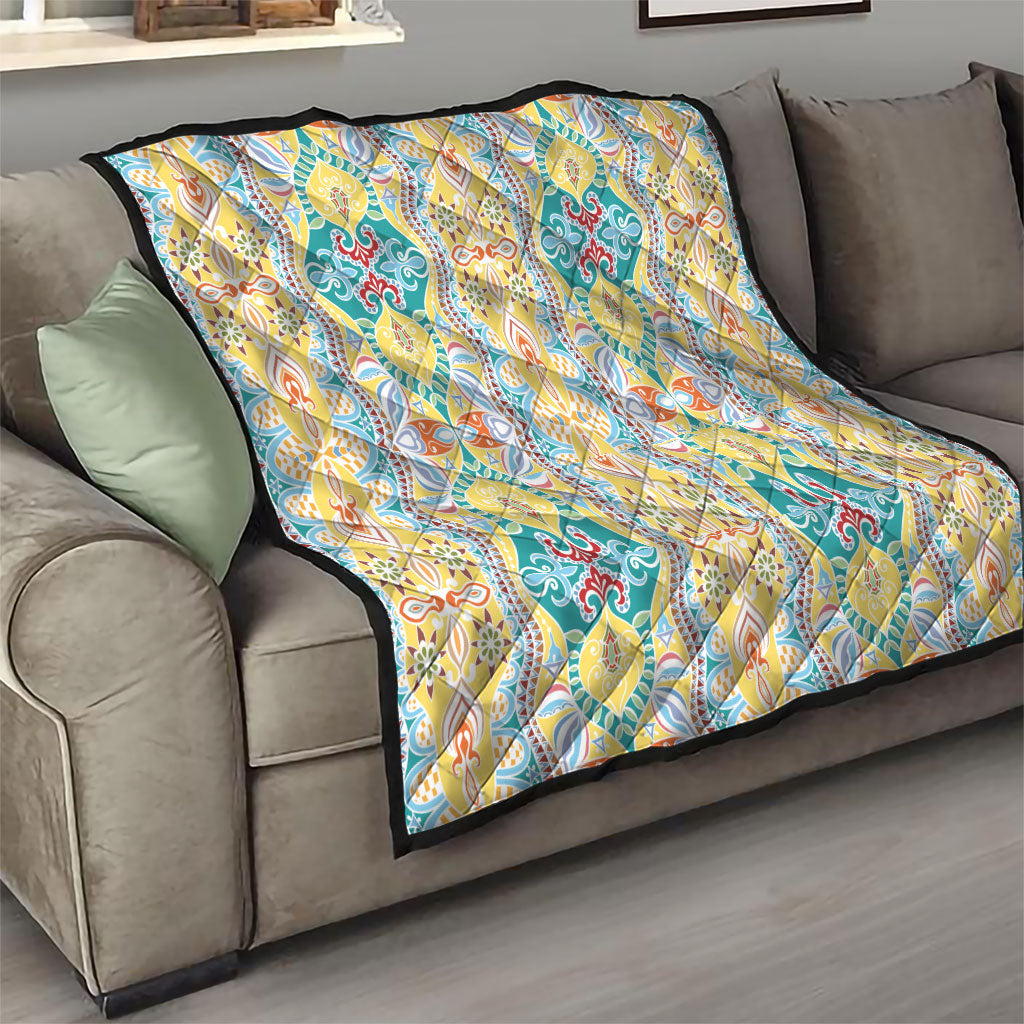 Indian Mandala Pattern Quilt Yellow Geometric Floral Mandala