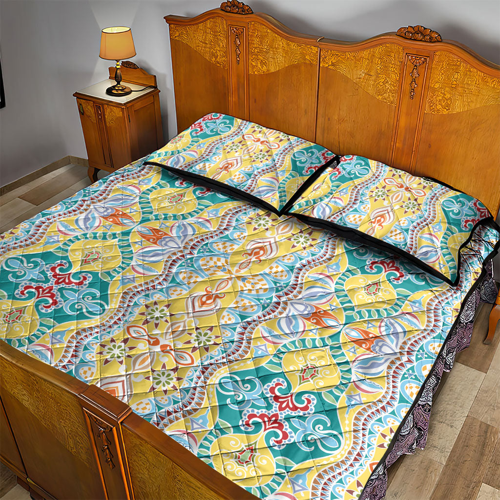 Indian Mandala Pattern Quilt Bed Set Yellow Geometric Floral Mandala