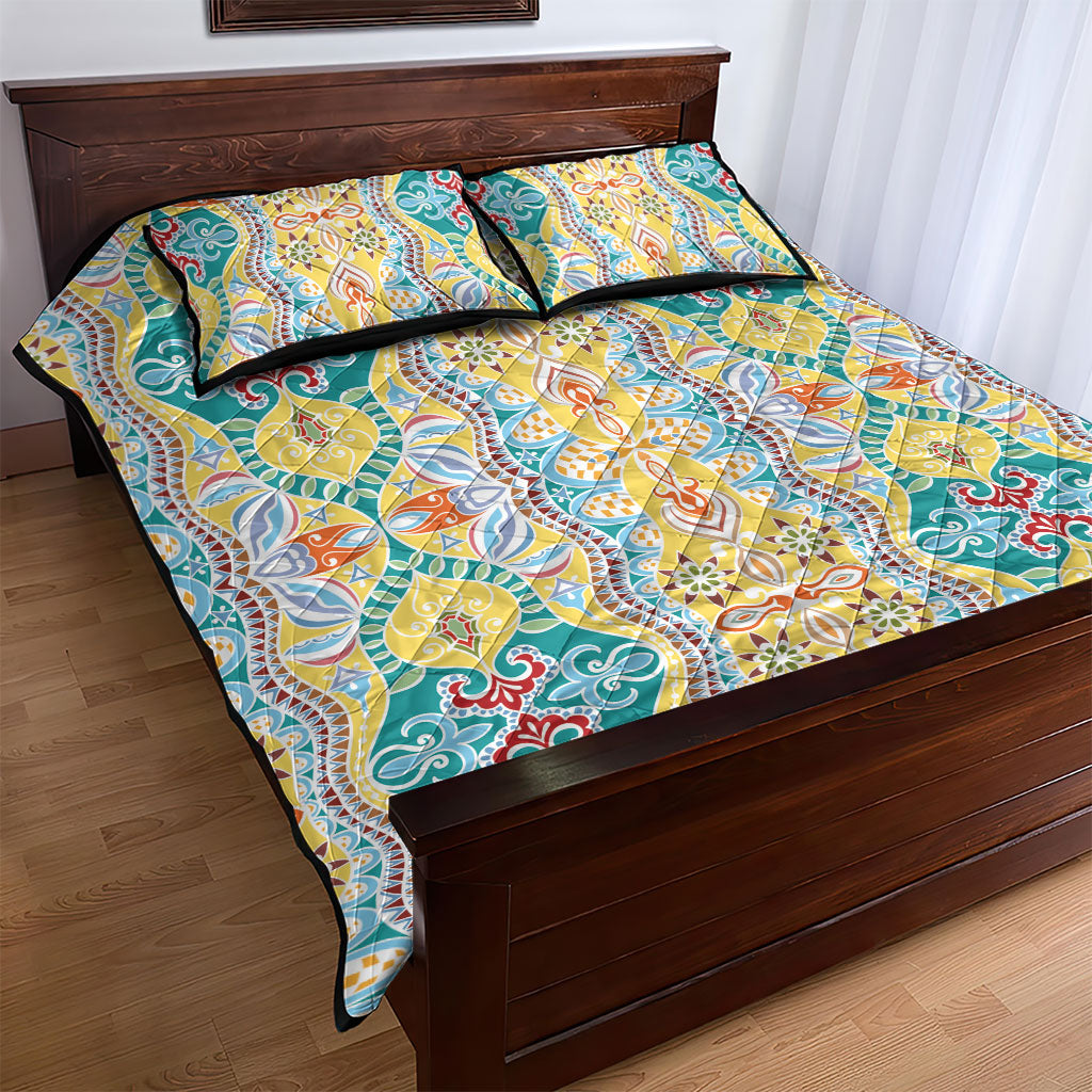 Indian Mandala Pattern Quilt Bed Set Yellow Geometric Floral Mandala