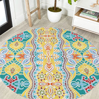 Indian Mandala Pattern Round Carpet Yellow Geometric Floral Mandala