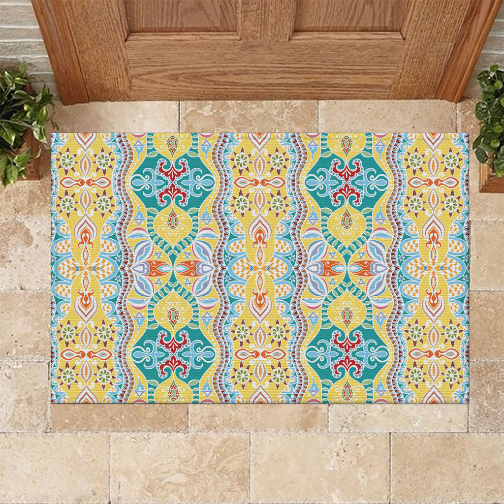 Indian Mandala Pattern Rubber Doormat Yellow Geometric Floral Mandala