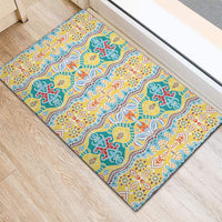 Indian Mandala Pattern Rubber Doormat Yellow Geometric Floral Mandala
