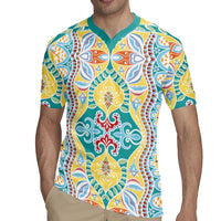 Indian Mandala Pattern Rugby Jersey Yellow Geometric Floral Mandala